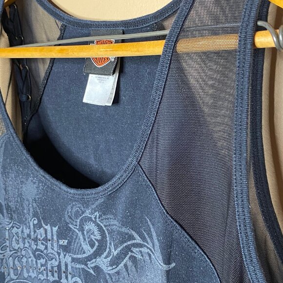 Black Biker Motorcycle Vibe 100% Cotton Harley Davidson Women’s Mesh Tank Top - Picture 4 of 12